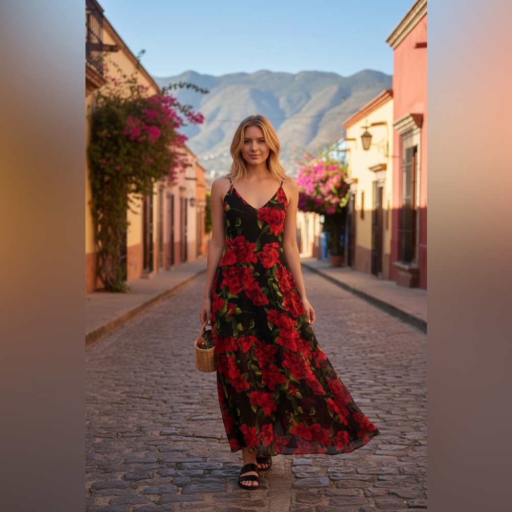 Sale! Forever 21 Red and Black Floral Maxi Dress - Picture 3 of 3